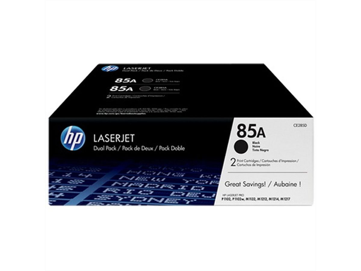 HP Original Toner CE285AD Doppelpack, 2 Toner schwarz mit je ca. 1.600 Seiten