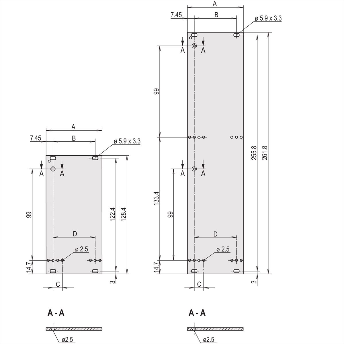 SCHROFF Unité enfichable, face avant, non blindée, pour poignée trapézoïdale statique, 6 U, 5 CV, 2,5 mm, alu, face avant anodisée, face arrière conductrice