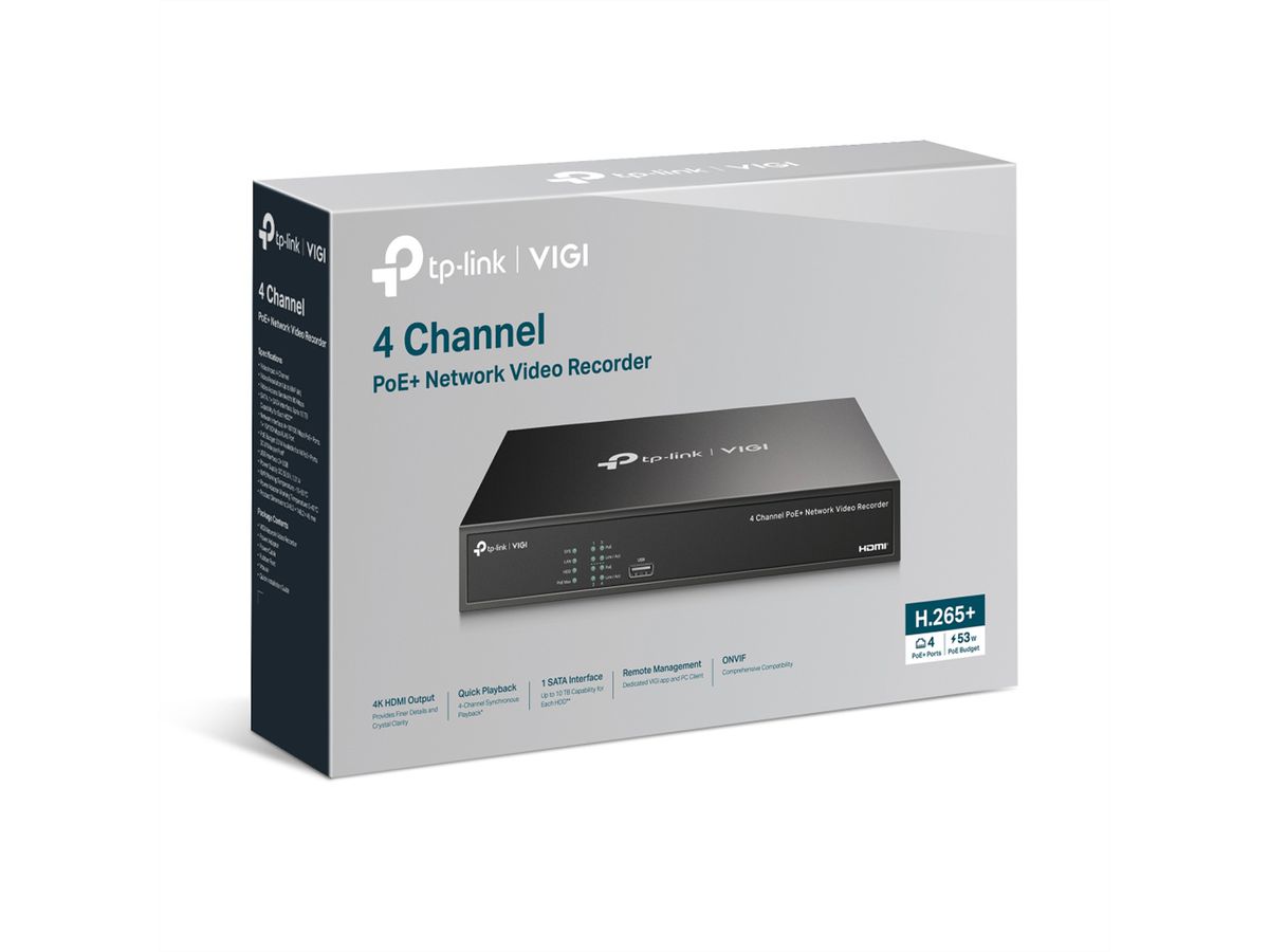 TP-Link NVR1004H-4P NVR Netzwerk-Videorekorder 4-CH, 4x PoE