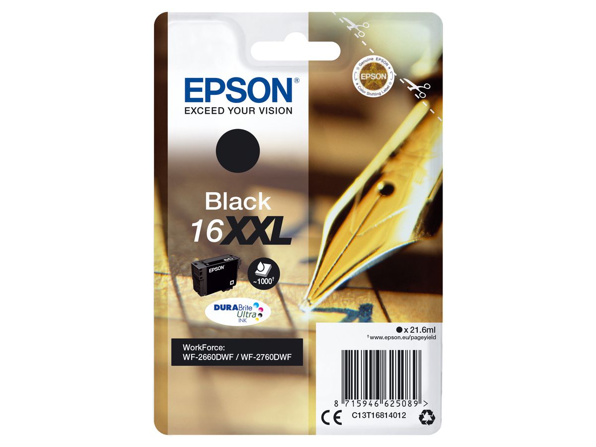 Epson Cartouche Stylo à plume 16XXL - encre Durabrite N (XXL)