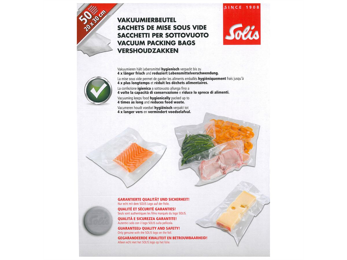 Solis Standing Vakuumbeuteln , ideal für Vakuumierer und zur Lebensmittelaufbewahrung