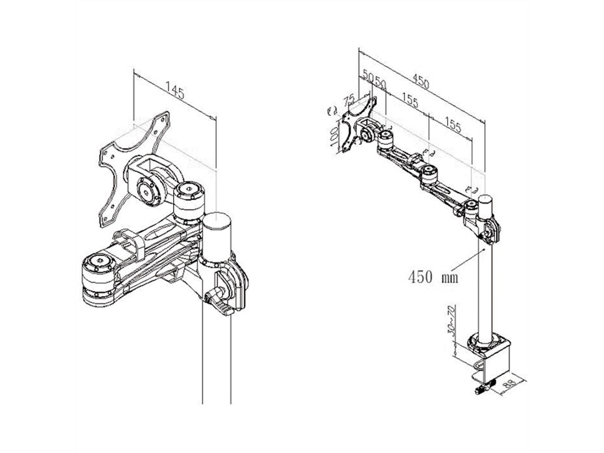 VALUE LCD-Arm Trägerstange, 4 Gelenke, Tischmontage, bis 10 kg