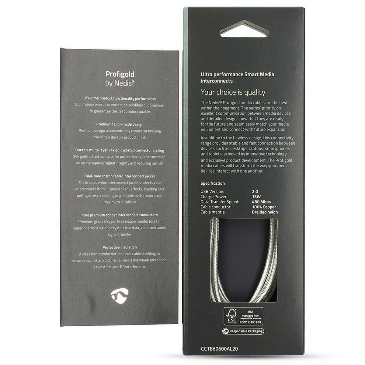 Nedis USB 2.0 Kabel, Typ C - Typ A, ST/ST, 15W, silber, 2m