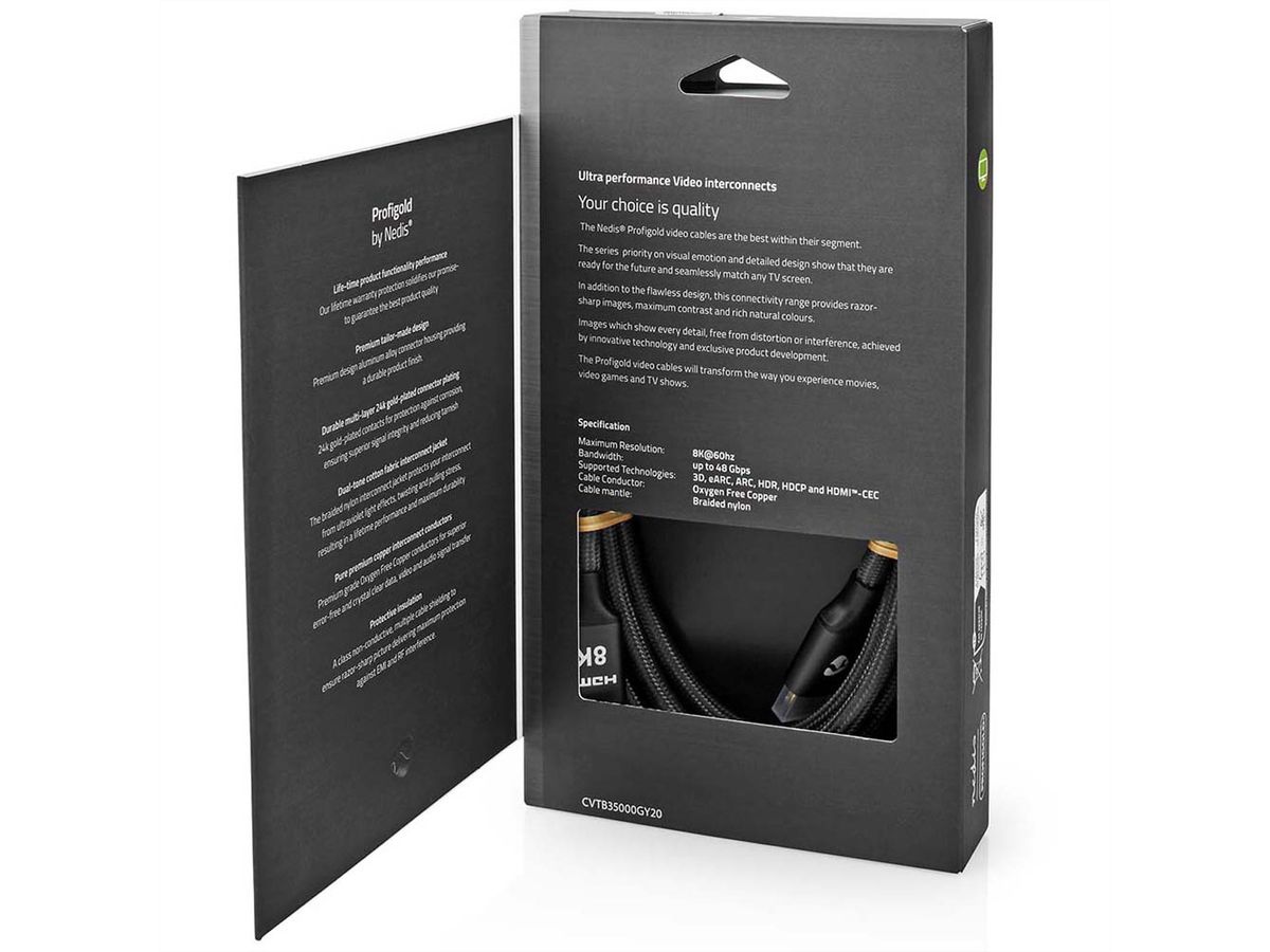 Nedis Câble HDMI 8K avec, M/M, gris, 2m