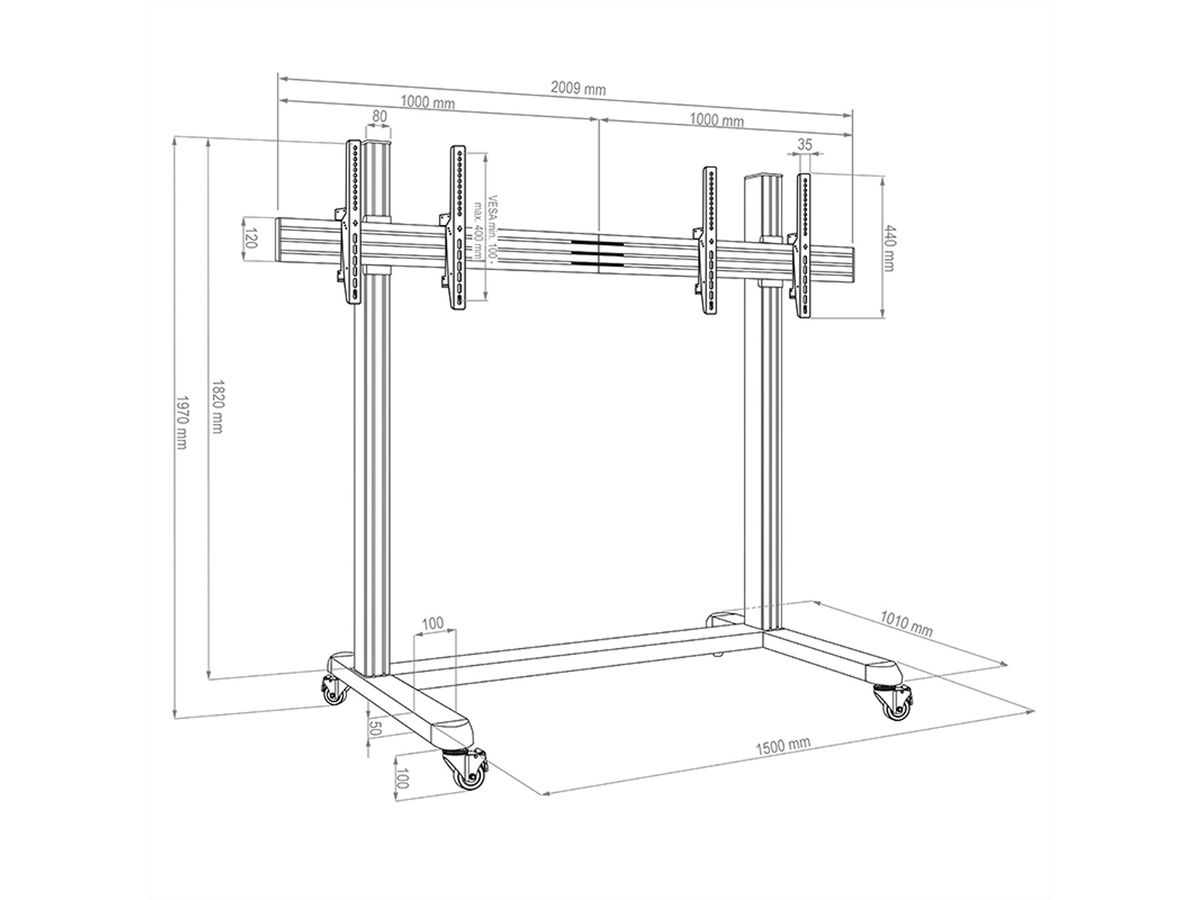 Hagor mobile Système de stand CPS mobile Stand 2x 55-65