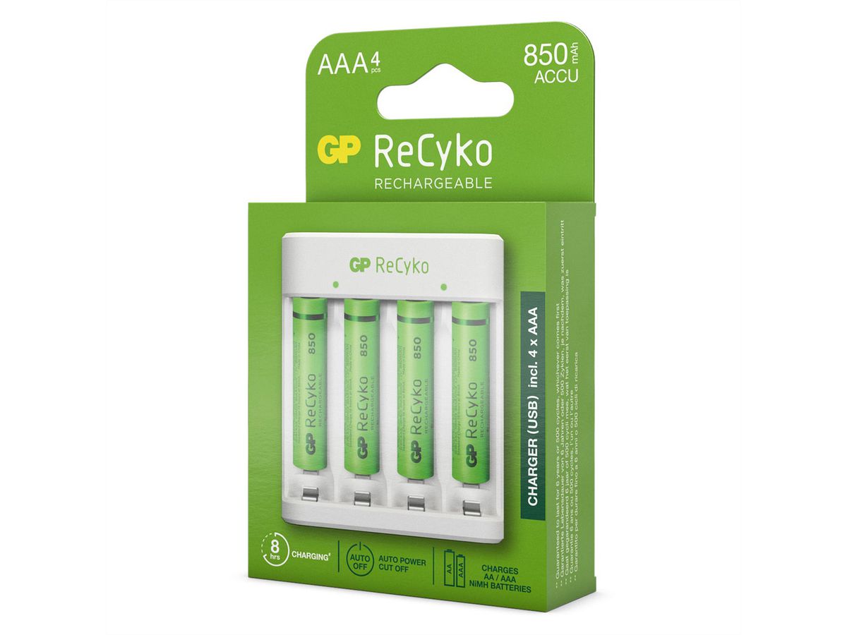 GP Batteries USB-Akku Ladegerät inkl.4xAAA,850mAh,Ladekabel USB-A/Micro