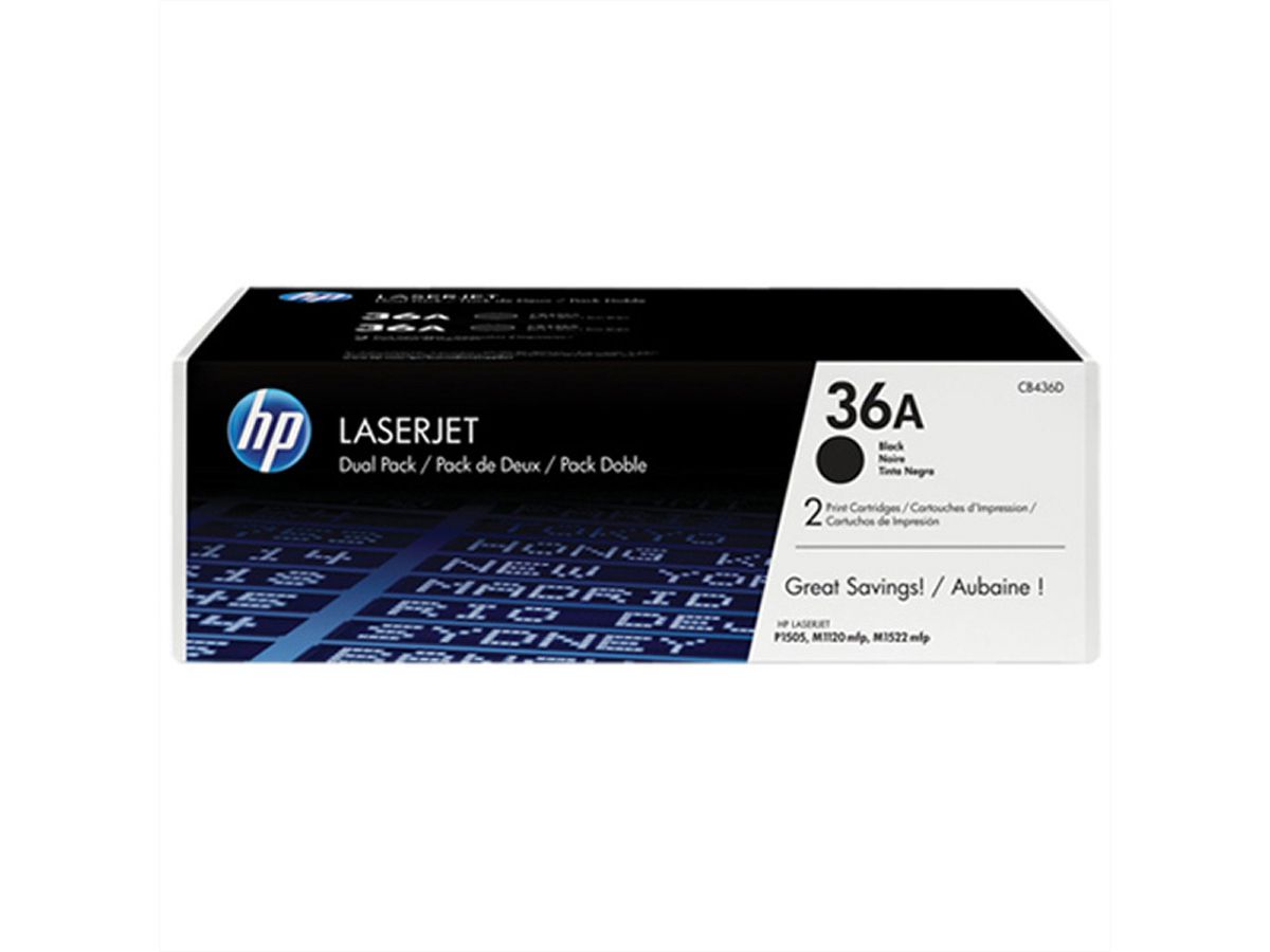 Original HP CB436AD Doppelpack, 2 Toner schwarz mit je ca. 2.000 Seiten