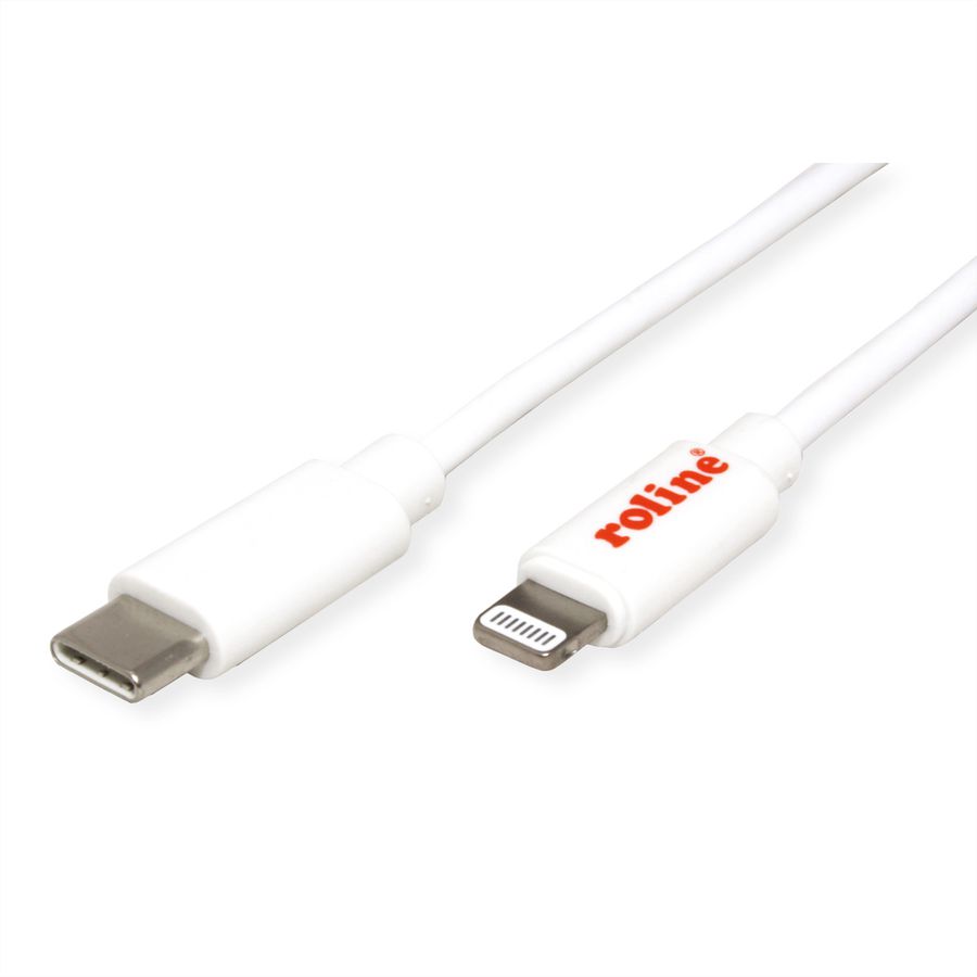 ROLINE USB Sync- & Ladekabel, Typ C / 8pin Connector, weiß, 1 m
