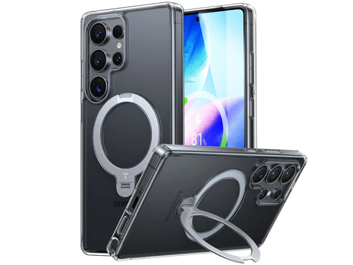 Torras Ostand 360° Spin Schutzhülle, Samsung S25 Ultra, MagSafe, clear, transparent