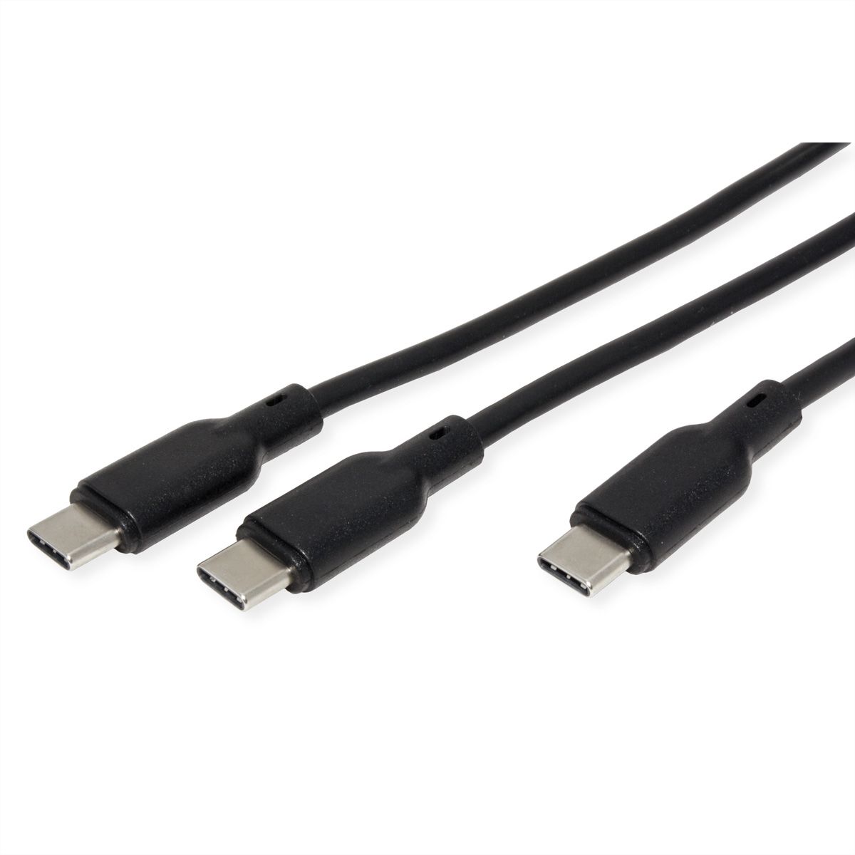 VALUE Câble de chargement USB2.0 en Y, Type C vers 2x C, M/M, max. 100W, noir, 1,8 m