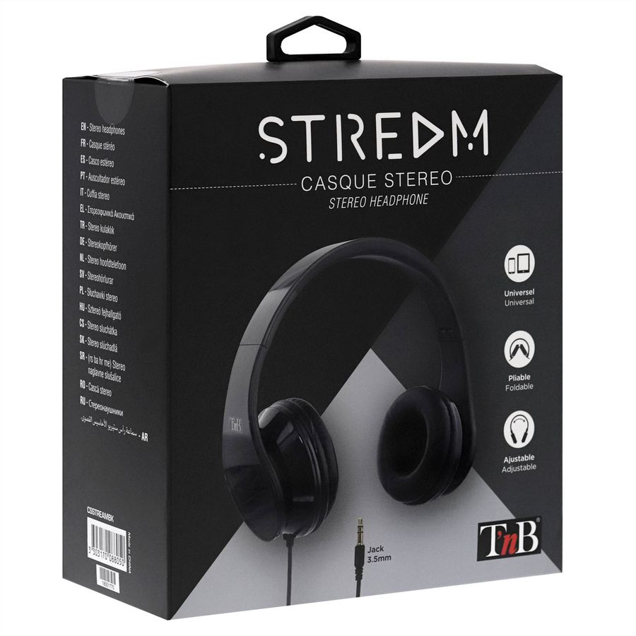 T'nB STREAM Kopfhörer, mit Kabel, schwarz, faltbar, 20-20000 HZ, 3.5mm Jack