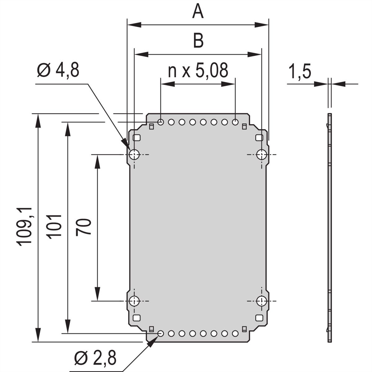 Panneau arrière de l'unité enfichable de type cadre SCHROFF, lisse, 3 U, 12 HP