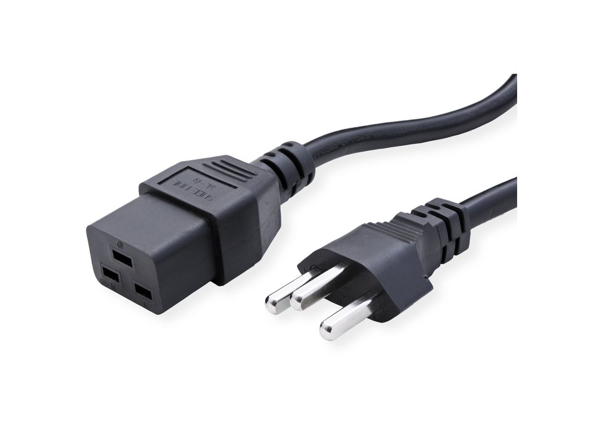 Netzkabel Stecker T23-Buchse C19, schwarz, 2,0m