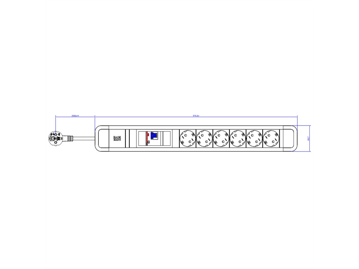 BACHMANN PRIMO 2 6xCEE7/3 1xFI 2,0m CEE7/7 RAL6028