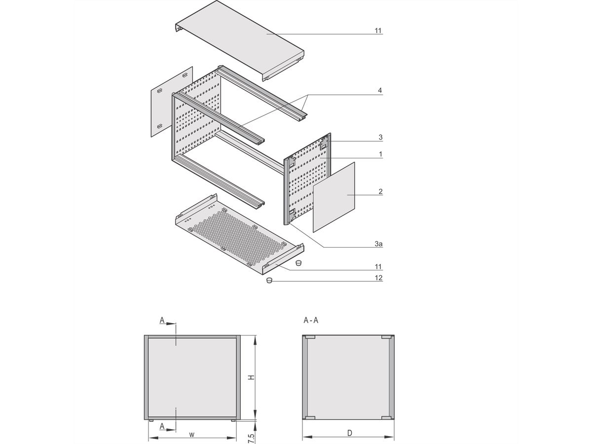 SCHROFF RatiopacPRO, coffret de bureau, blindage à monter ultérieurement, garniture frontale, 5 U (3-2), 63 CV, 255 mm