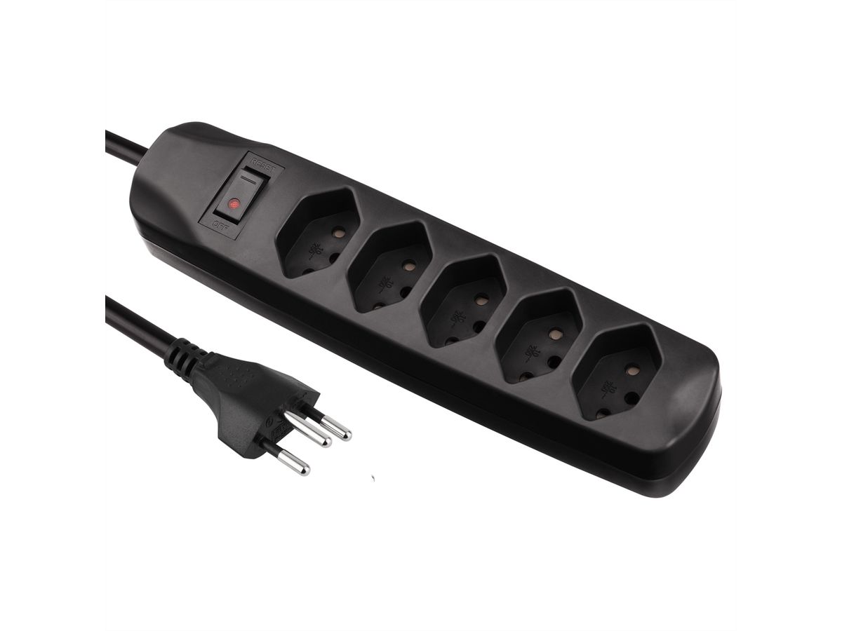 Schönenberger Steckdosenleiste, 5fach T13, mit Schalter, schwarz