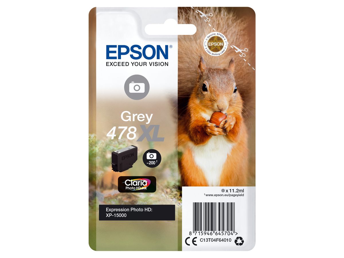 Epson Squirrel Singlepack Grey 478XL Claria Photo HD Ink