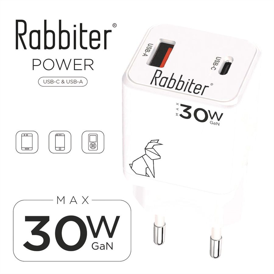 Rabbiter Power 30W Mini Dual-Charger A+C