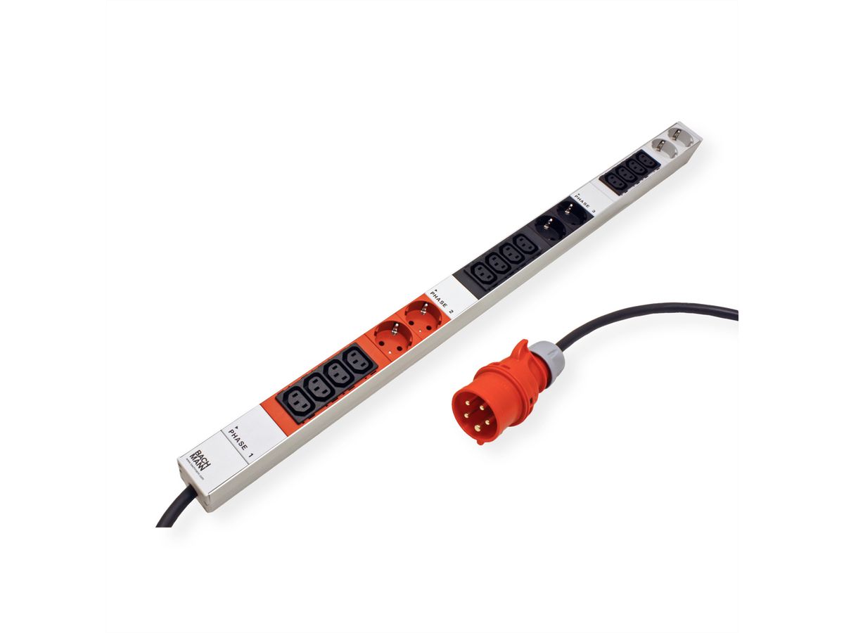 BACHMANN IT PDU ALU 0UH 12x C13 6x contact de protection 3x 16A CEE rouge