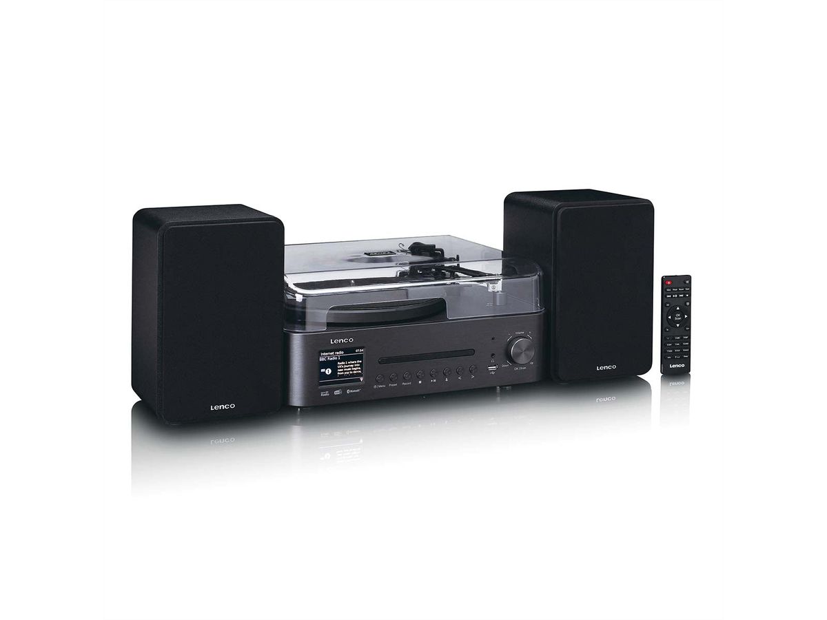 Lenco MC-760BK - Hi-Fi-Stereoanlage mit Plattenspieler und Lautsprechern, Internetradio, DAB+, FM, Bluetooth®, CD/MP3-Player - Schwarz