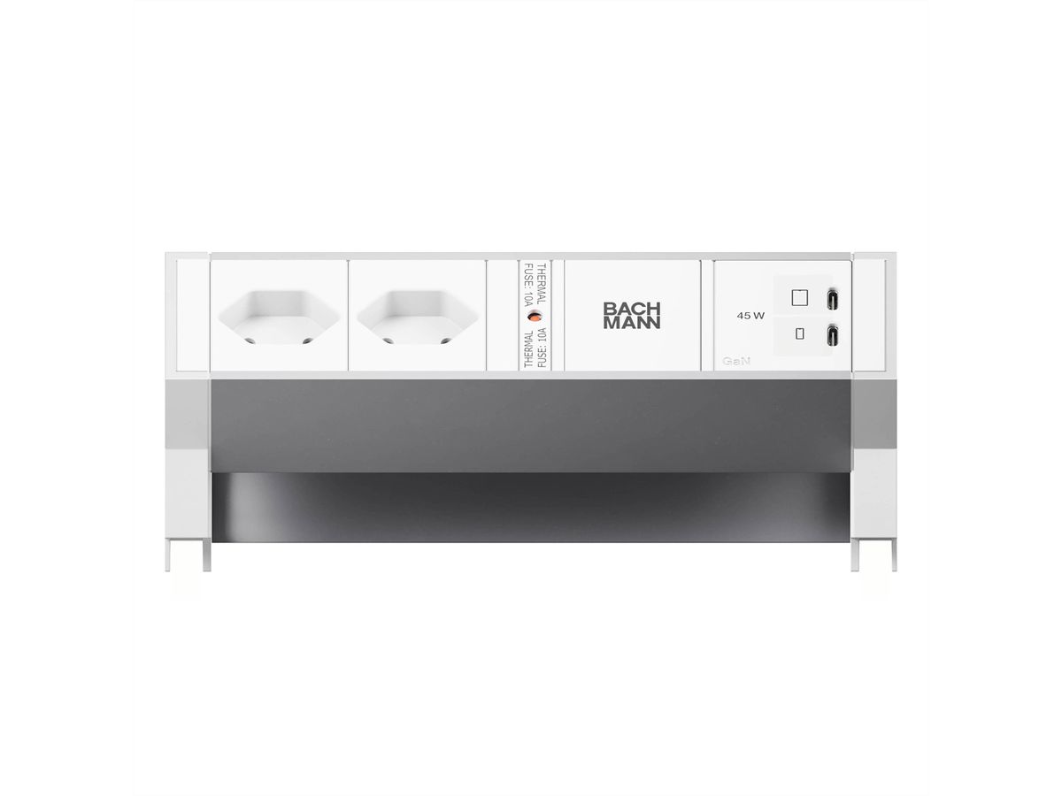 BACHMANN DESK2 ALU WHITE 2xCH 90°, 1xUSB C/C 45W L=0,2m RAL9010
