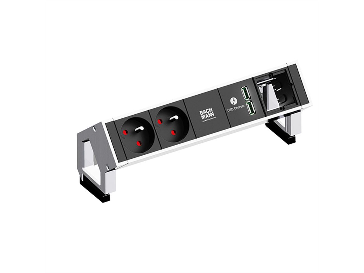 BACHMANN DESK2 2xUTE 35° 1xUSB Charger 1xCM courant 0,2m GST18 blanc