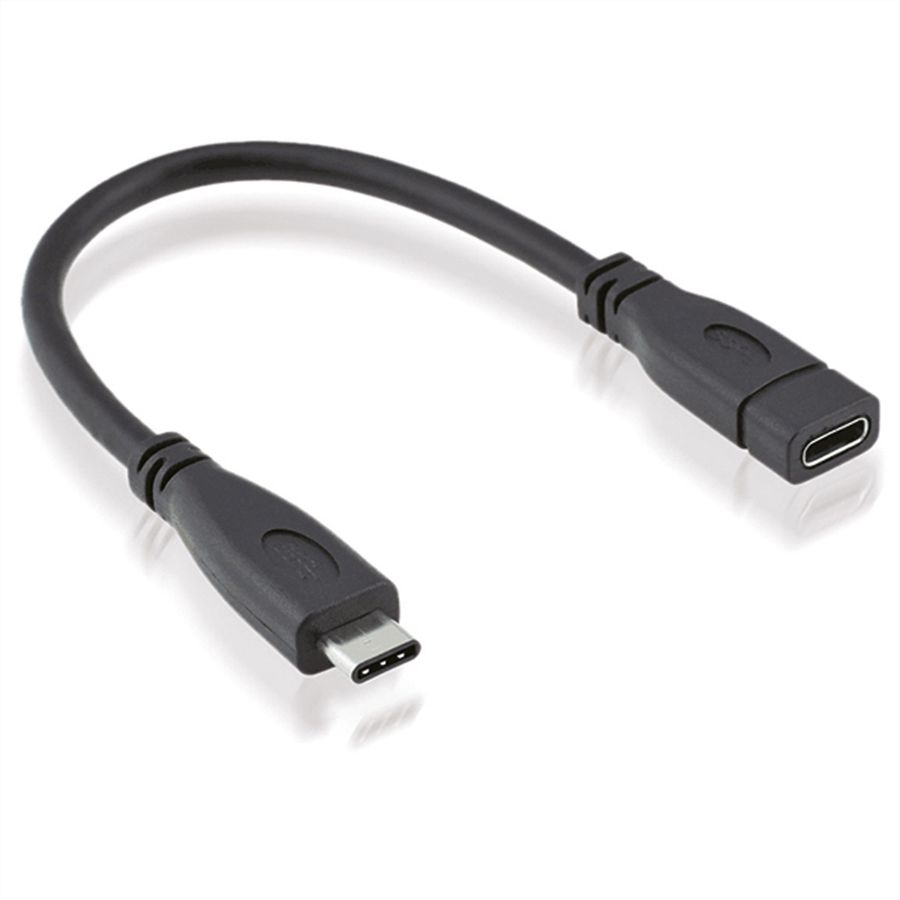 ROLINE USB 3.2 Gen 2 Typ C Kabelverlängerung, USB C-C, ST/BU, 4K UHD-1, 10Gbit/s, 100W, schwarz, 0,15 m