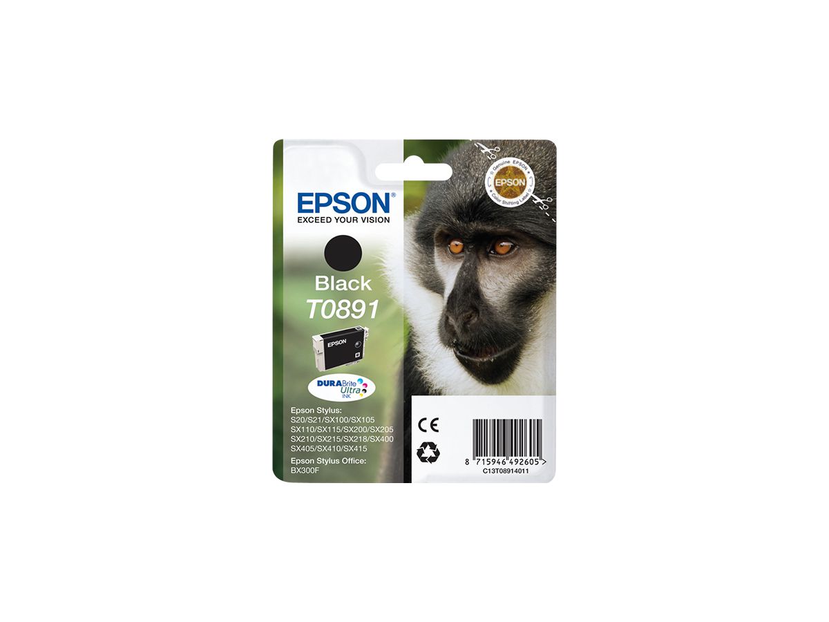 Epson Monkey Singlepack Black T0891 DURABrite Ultra Ink