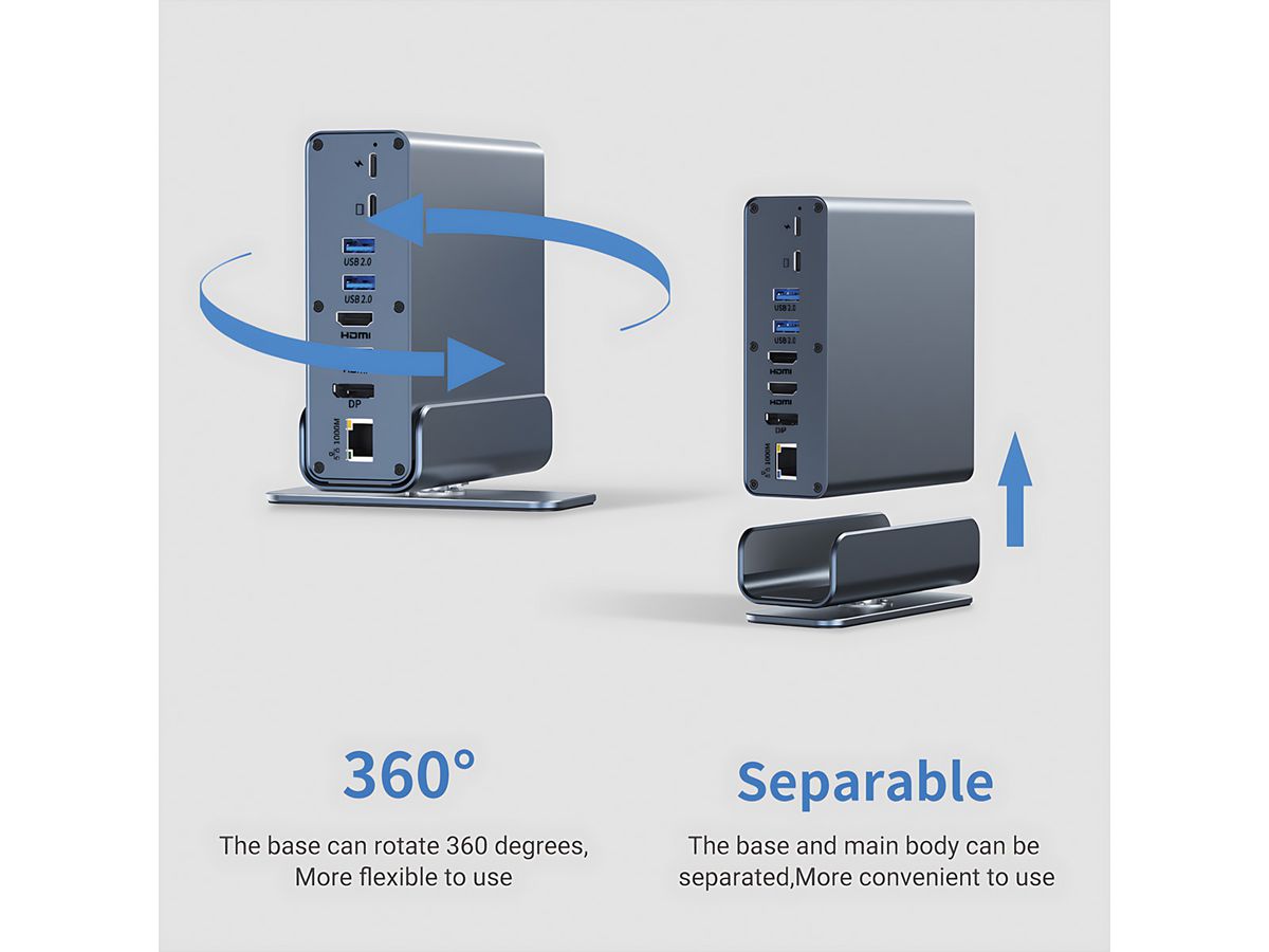 VALUE Station d'accueil USB type C 16 en 1, HDMI/DP 4K60, Gigabit Ethernet, USB-A, USB-C, PD, SD/microSD, Audio