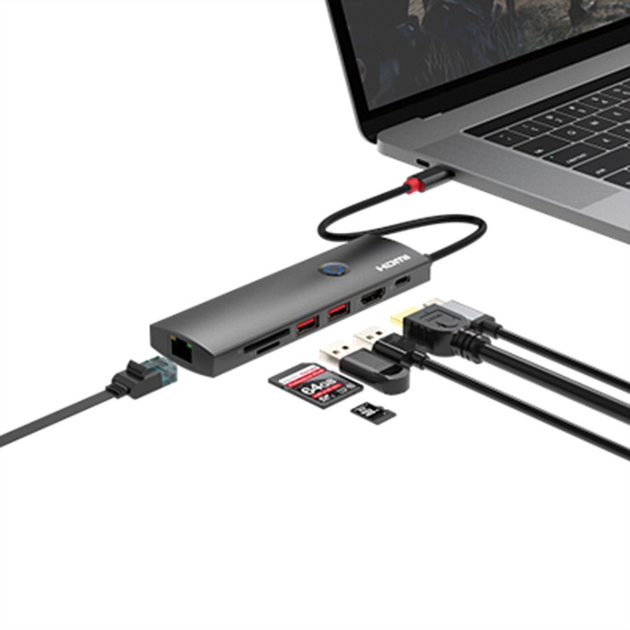 ROLINE USB 3.2 Gen2 Typ C Multiport Dockingstation, HDMI 4K60, USB 3.2 Gen2, USB-C PD, LAN, SD-Card Reader