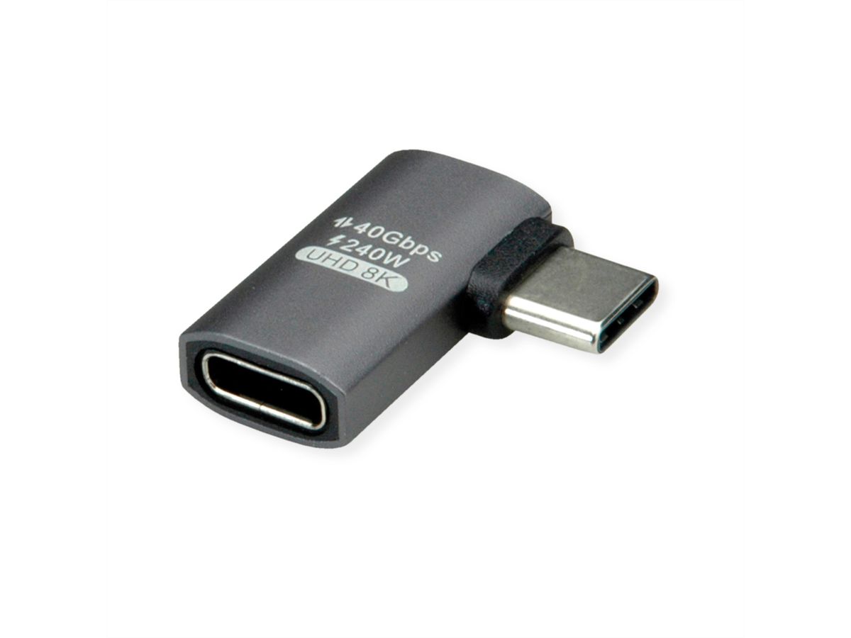 ROLINE USB4 Gen 3x2 Adapter Typ C ST/BU, Aluminium, 90°, flach, silberfarben
