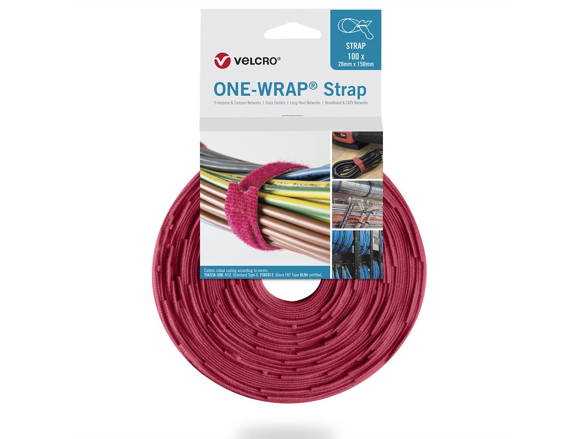 VELCRO® One Wrap® Strap 20mm x 200mm, 100 pièces, rouge