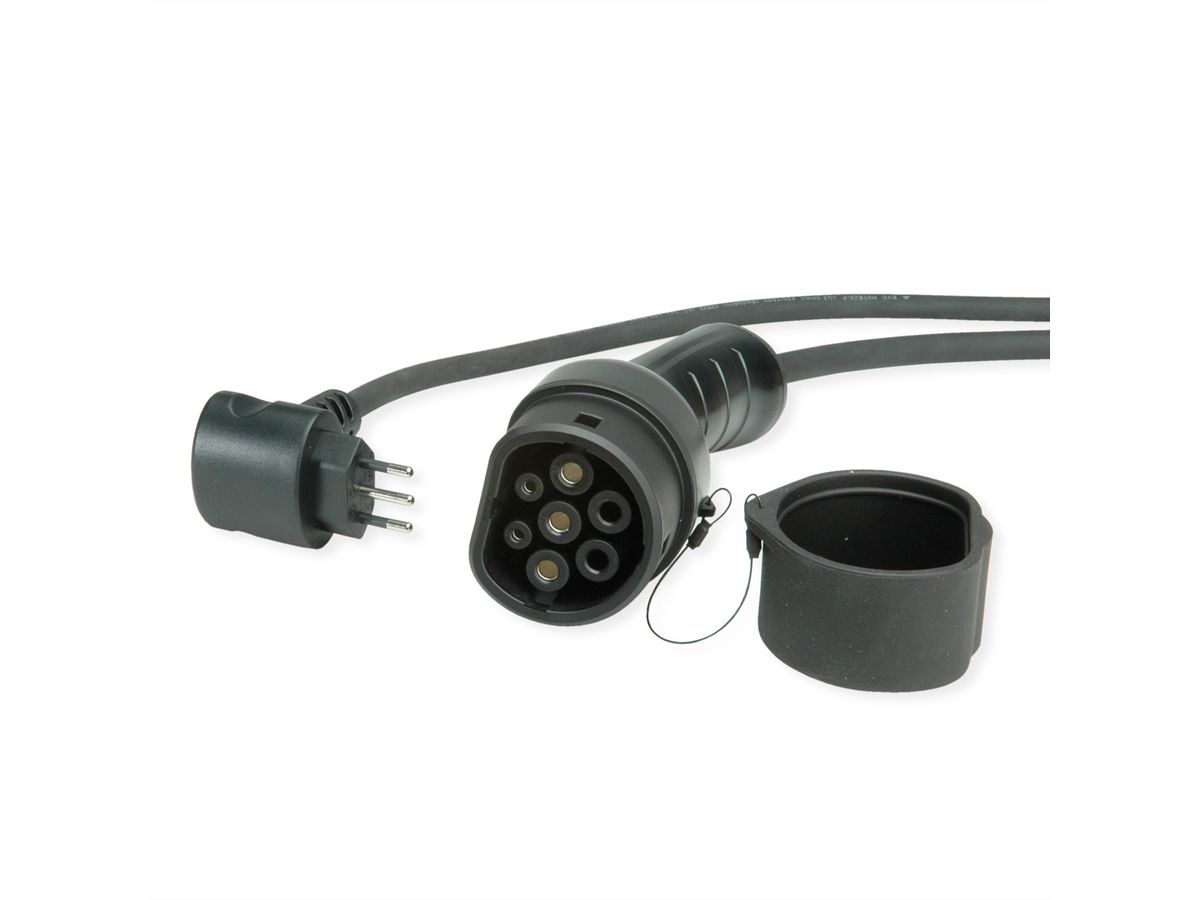 ROLINE Tragbares E-Auto Ladegerät, CEI23-50 (IT, Typ-L) & Typ2 Stecker, 1-phasig, Mode 2, 16 A, 3,6 kW, 5 m