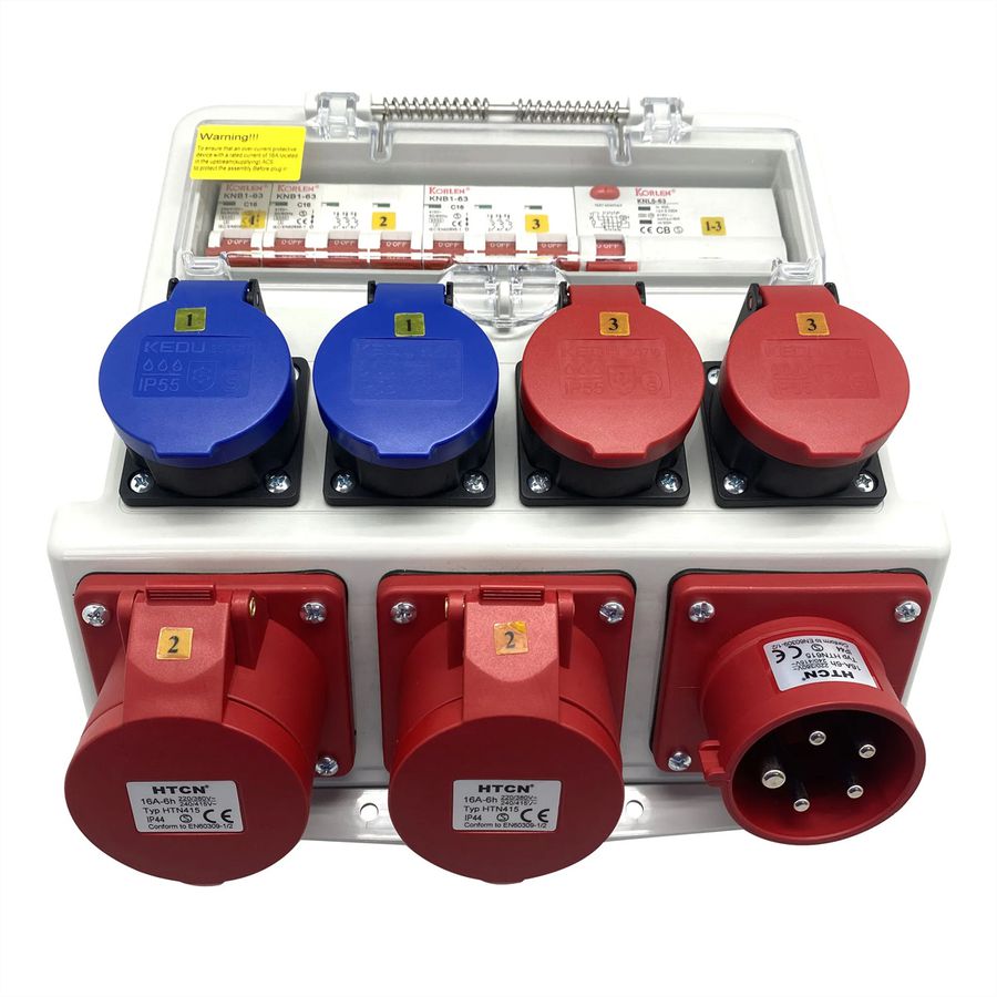 Distributeur électrique 16 A IP44/IP55 + entrée FI , 1x CEE16/5 Output: 2xCEE16/5 2xT23 2xT25 , gris