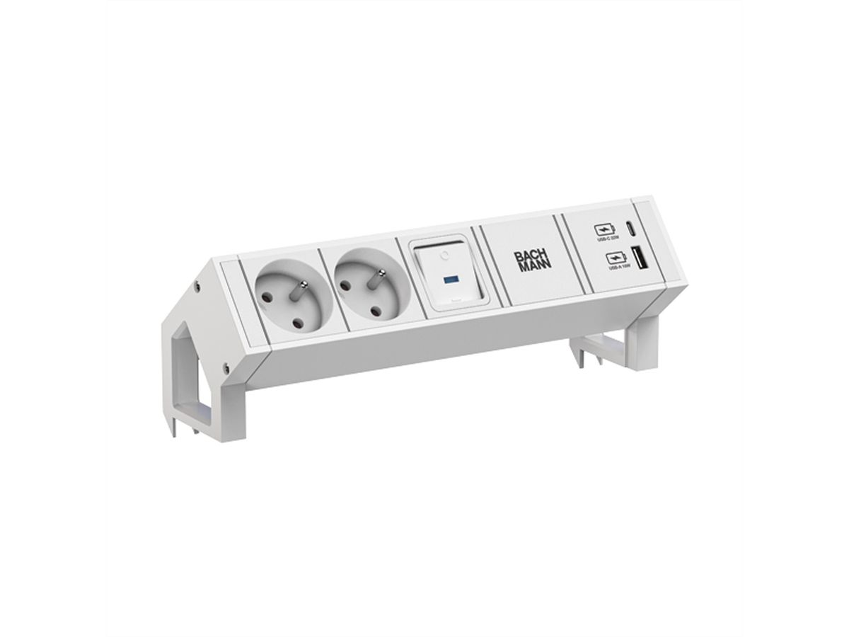 BACHMANN DESK2 white 2xUTE 1xSchalter 1xUSB A/C 22W 0,2m GST18