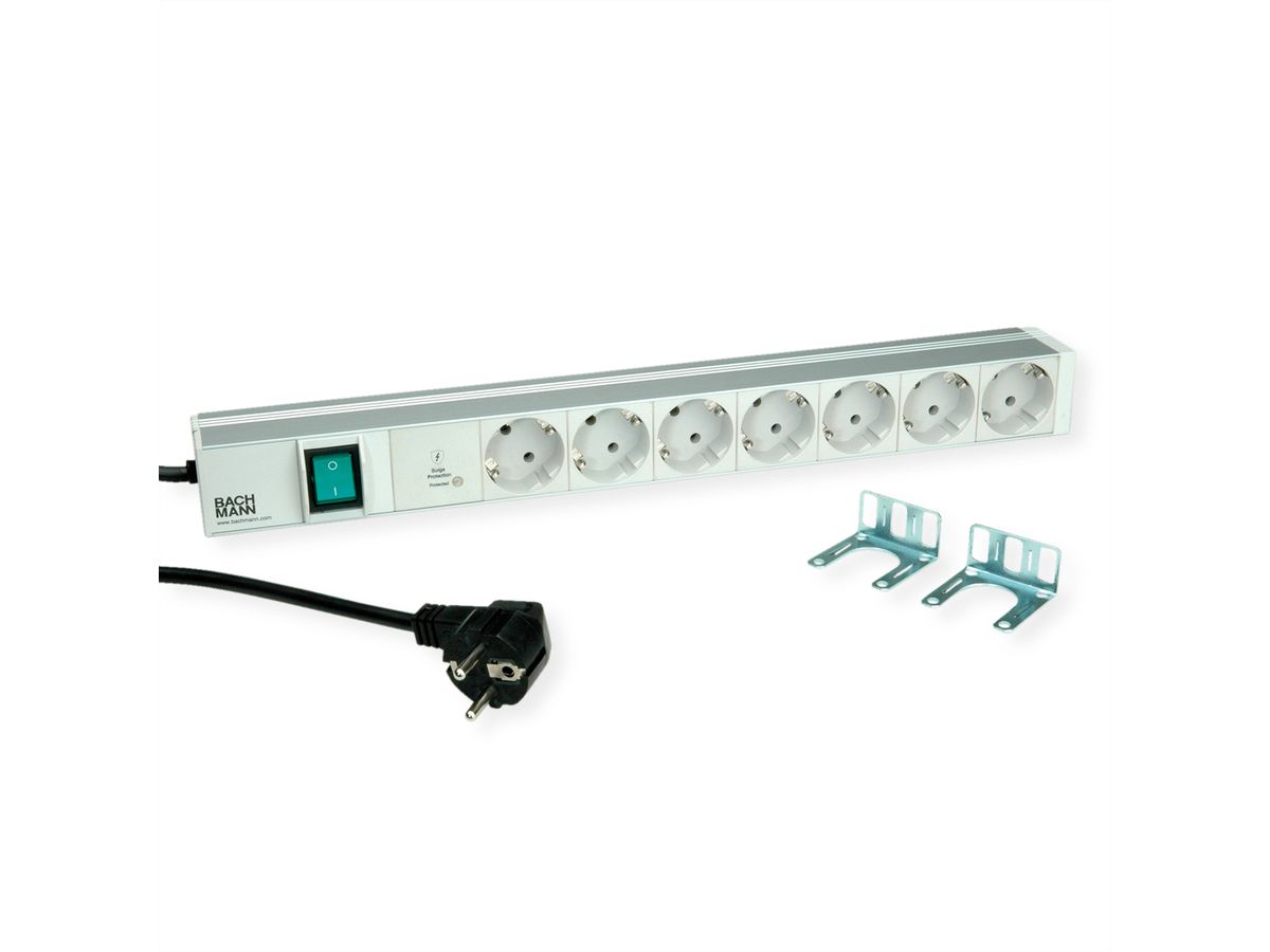 BACHMANN 19" 1HE 7xCEE7/3 1xSPD-Plus 1xSchalter 2,0m CEE7/7