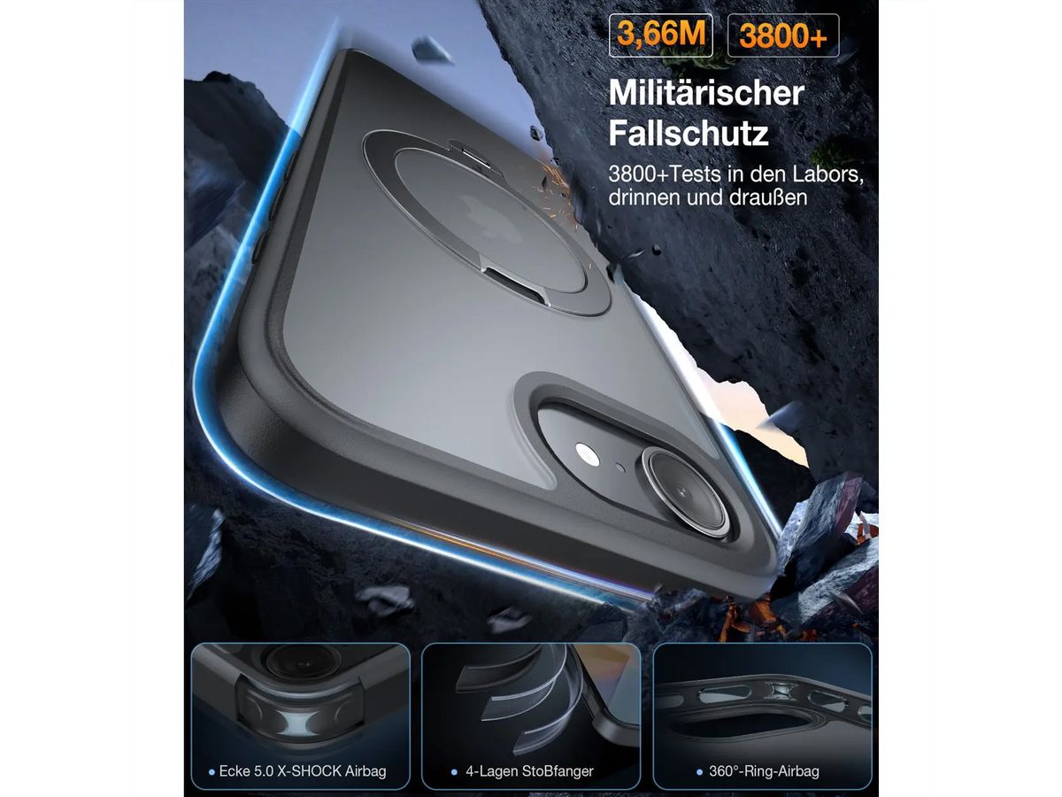 Torras Ostand 360° Spin Schutzhülle, iPhone 16e, MagSafe, schwarz