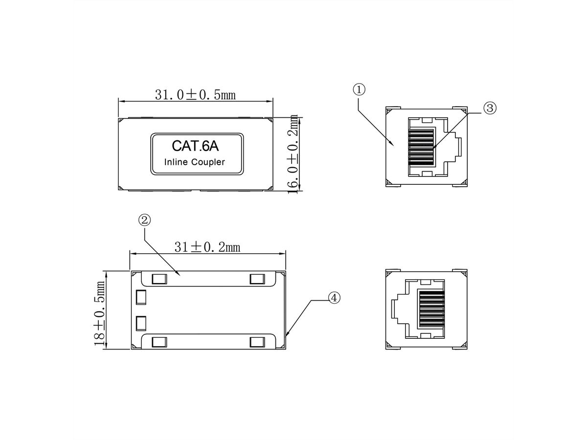 ROLINE Coupleur RJ-45 blindé, Cat.6A/Classe EA, argent