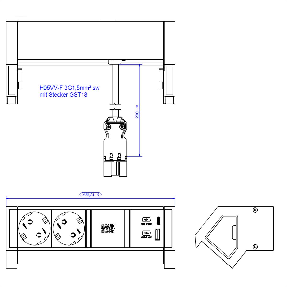 BACHMANN DESK2 2x contact de protection USB A&C