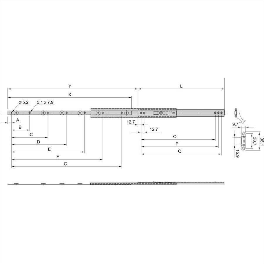 Glissière télescopique SCHROFF universelle, 1 U, 356L