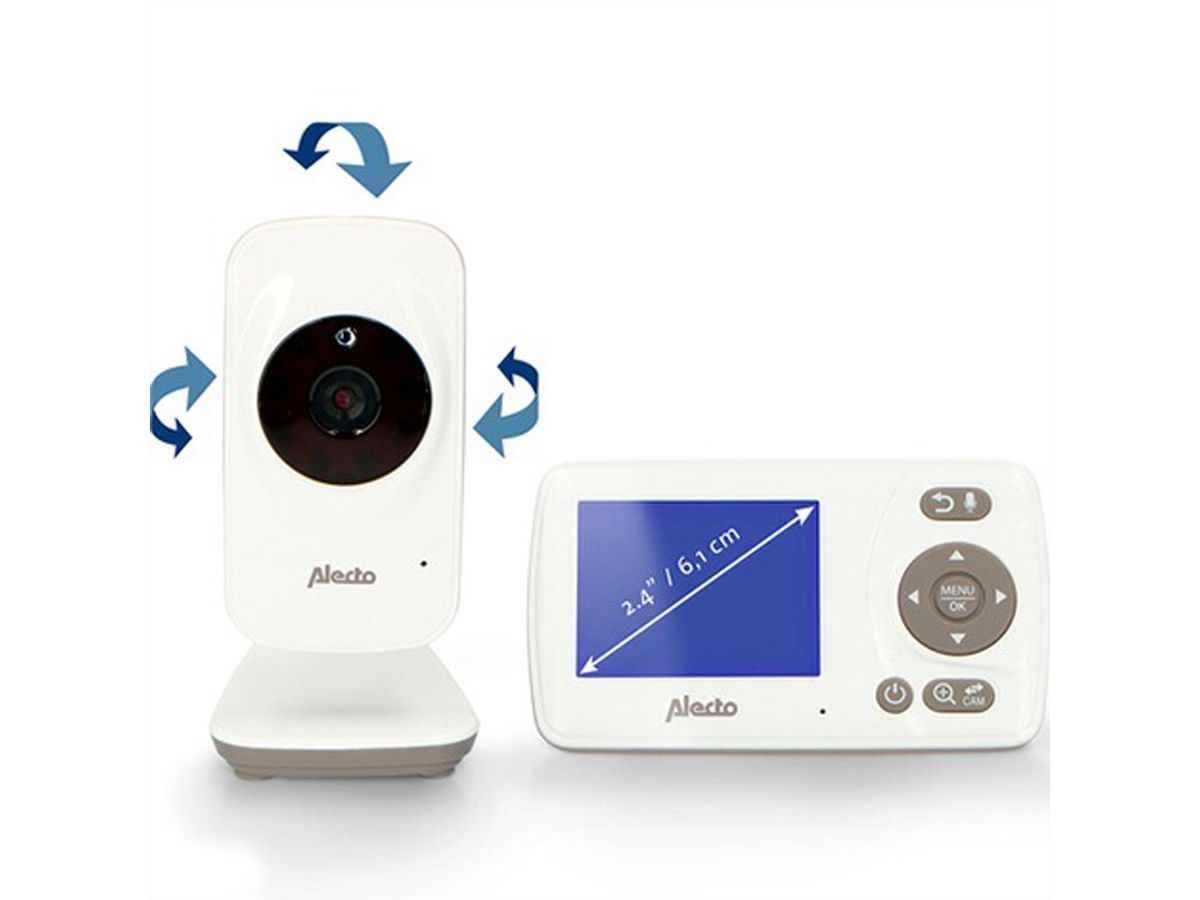 Babyphone Alecto DVM71 avec caméra et écran couleur de 2,4 pouces, Blanc