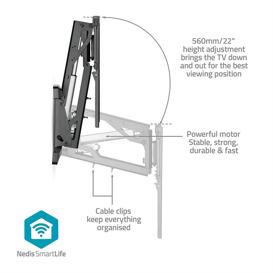 Nedis SmartLife motorisierte TV-Wandhalterung 37–75" schwarz, Wand, 35 kg, motorisiert