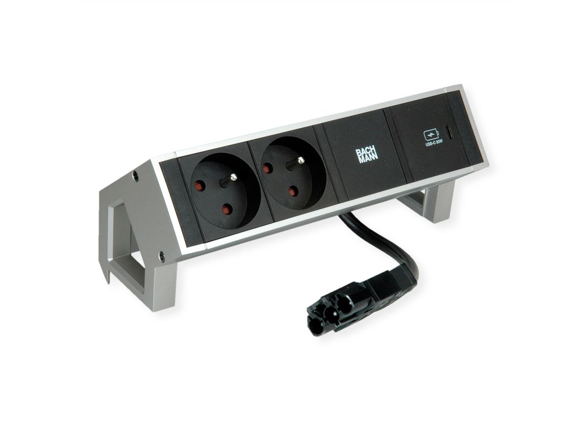 BACHMANN DESK2 2xUTE 1xUSB C 30W 0,2m GST18 INOX