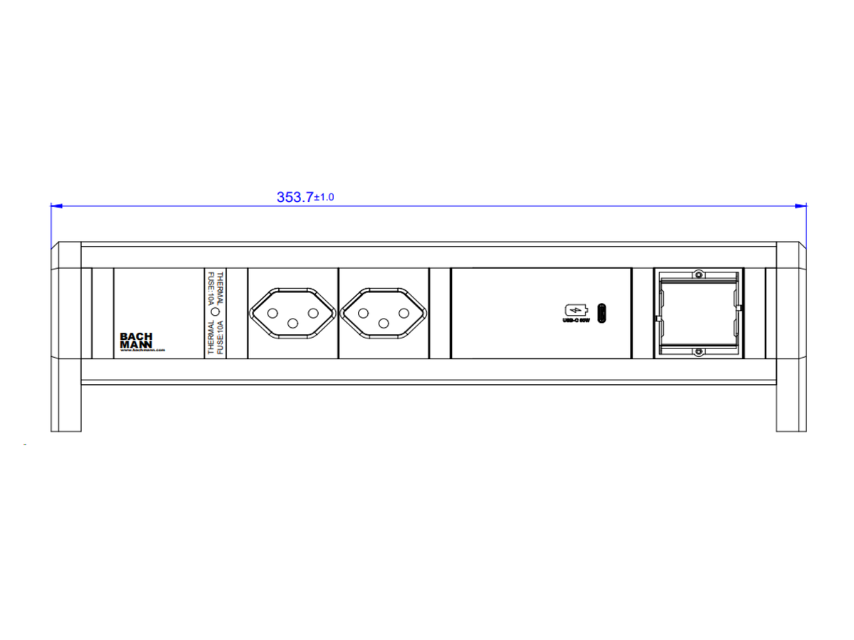 BACHMANN DESK 2xCH 1xUSB C 60W 1CM GST18, Schweiz