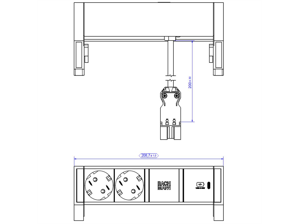 BACHMANN DESK2 ALU BLACK 2x contact de protection USBC