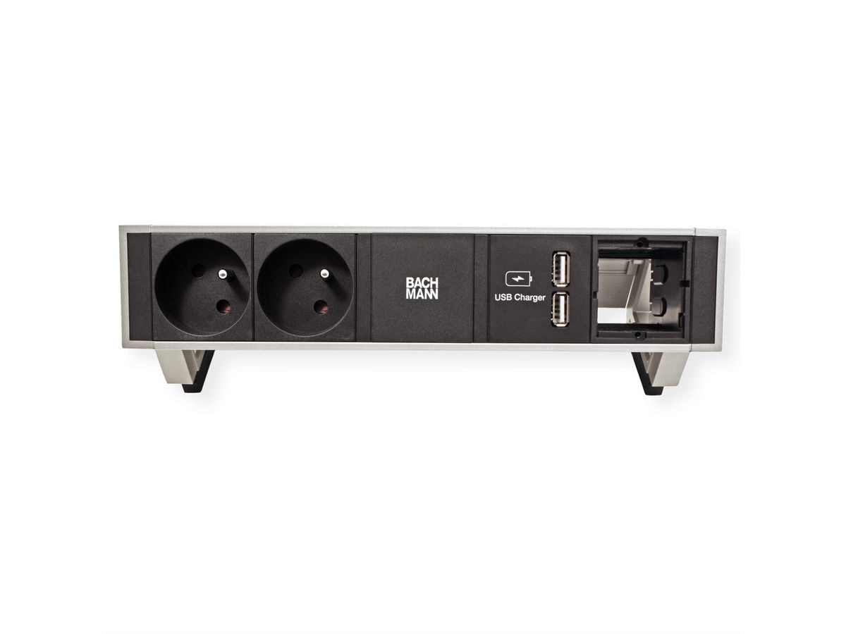 BACHMANN DESK2 2xUTE 35° 1xUSB Charger 1xCM Strom 0,2m GST18 Inox