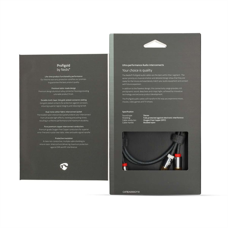 Câble audio stéréo Nedis, 2x RCA, ST/ST, gris, 1 m
