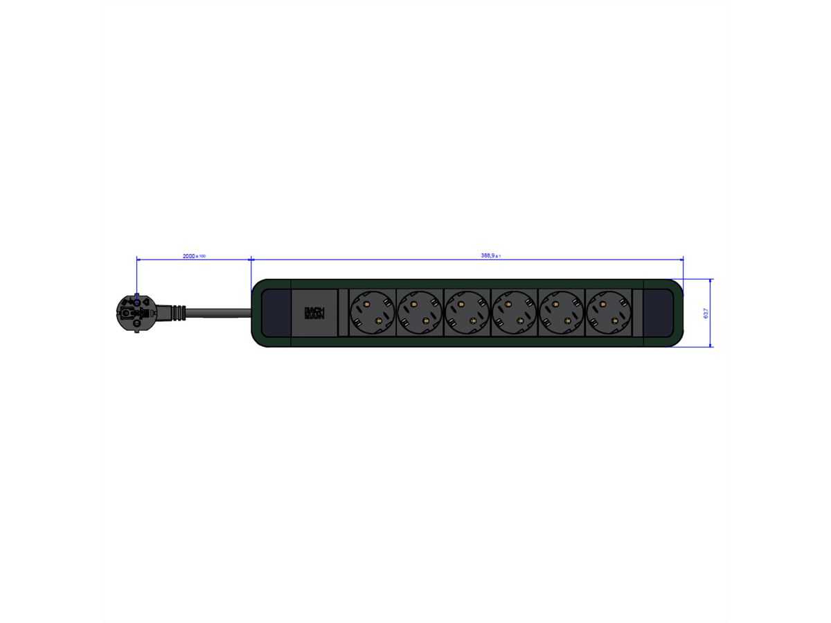 BACHMANN PRIMO 2 6xCEE7/3 2,0m CEE7/7 RAL6028