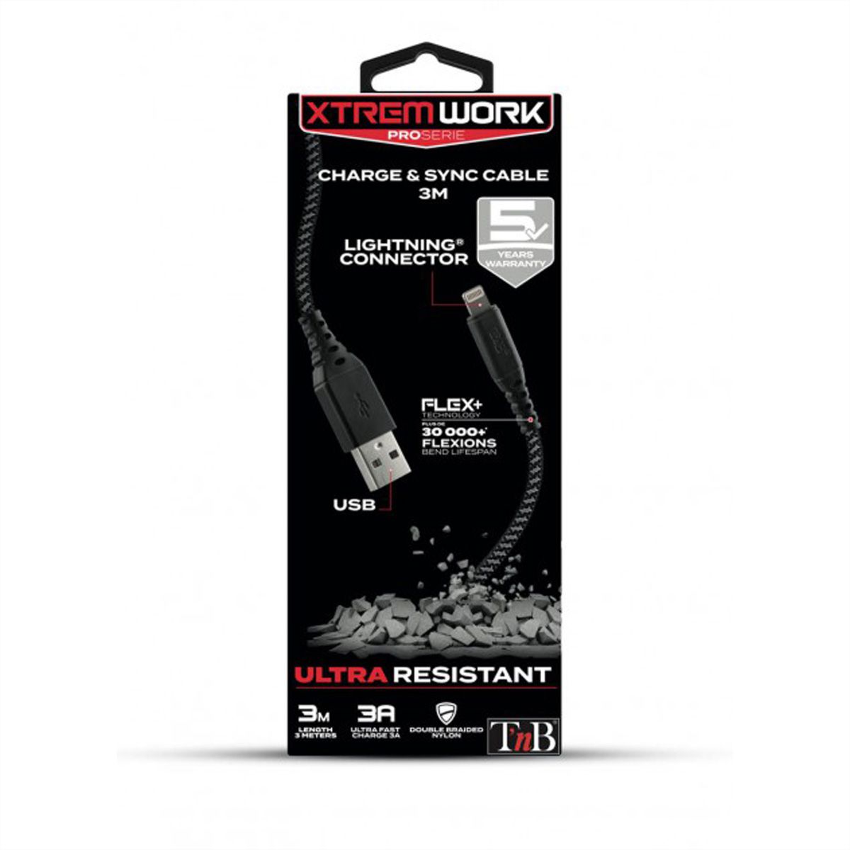 T'NB XW3M USB/Lightning Kabel, schwarz/grau, 3 Meter