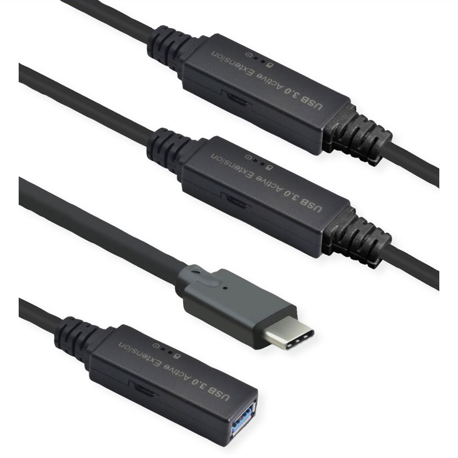 ROLINE Câble prolongateur USB 3.2 Gen 1 actif, Type A - C, noir, 20 m